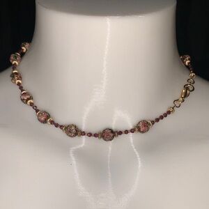 Gold-Tone Pink Cloisonné Bead Necklace